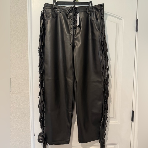Nasty Gal Faux Leather Black Fringe Trousers - Picture 5 of 6